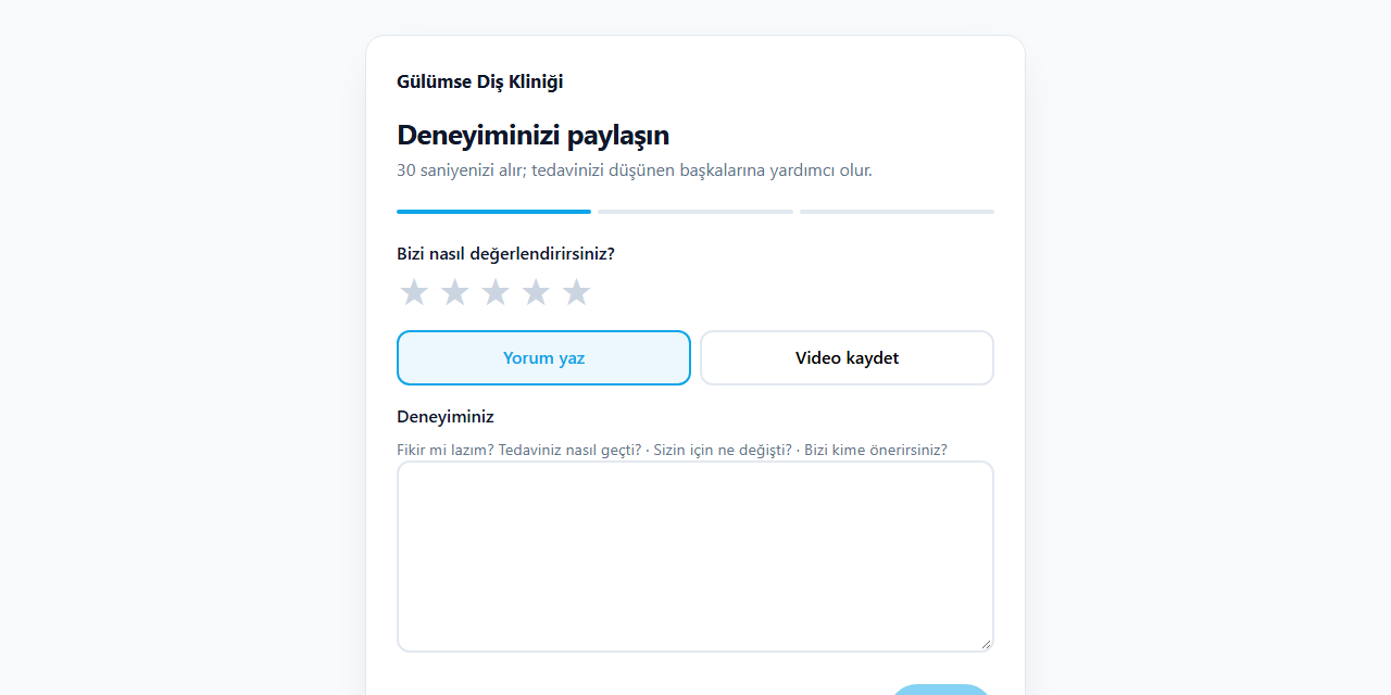Telefonda yorum formu: yıldız, video ya da yazı, rıza kutusu